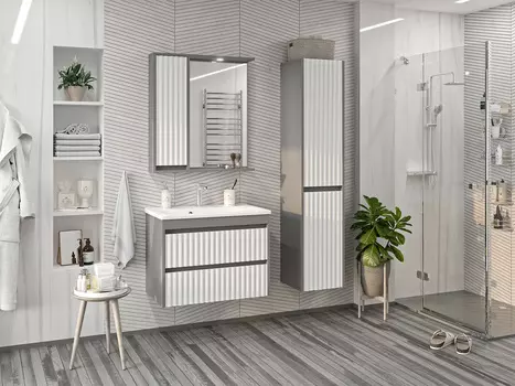 Мебель для ванной комнаты Brevita Balaton 75 см подвесная, белая, серая