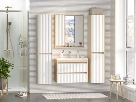 Мебель для ванной комнаты Brevita Balaton 75 см подвесная, белая, бежевая