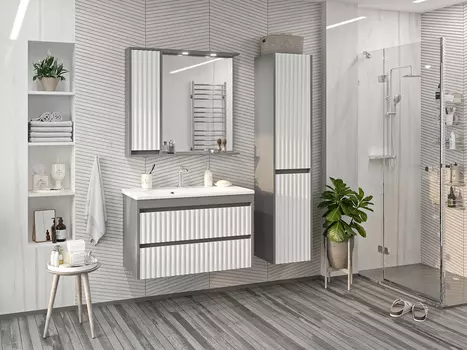 Мебель для ванной комнаты Brevita Balaton 90 см подвесная, белая, серая