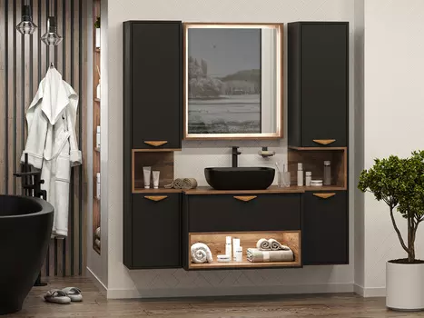 Мебель для ванной комнаты Brevita Bergen 80 см подвесная, черная, темное дерево