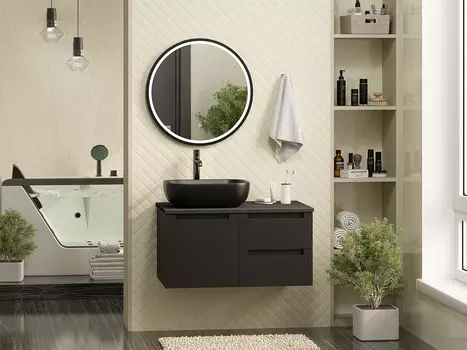 Мебель для ванной комнаты Brevita Cargo 80 см подвесная, черная