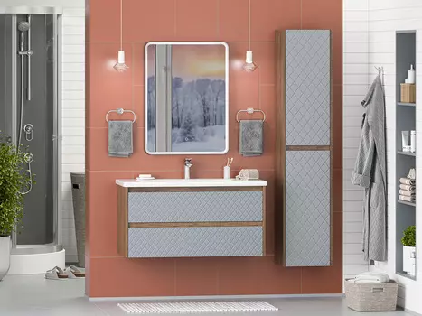 Мебель для ванной комнаты Brevita Chester 100 см подвесная, темное дерево, серая