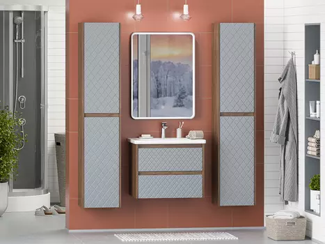 Мебель для ванной комнаты Brevita Chester 65 см подвесная, темное дерево, серая