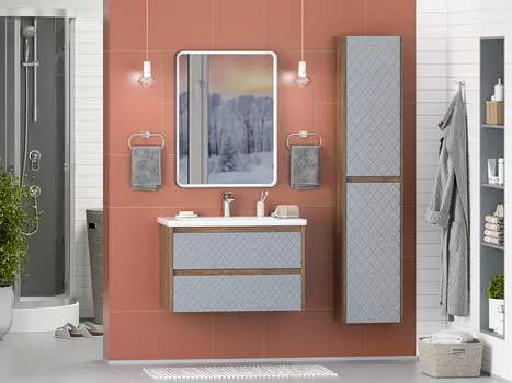 Мебель для ванной комнаты Brevita Chester 80 см подвесная, темное дерево, серая