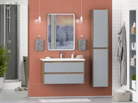 Мебель для ванной комнаты Brevita Chester 90 см подвесная, темное дерево, серая