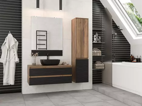 Мебель для ванной комнаты Brevita Dakota 100 см подвесная, черная, темное дерево