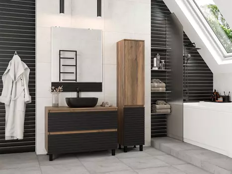 Мебель для ванной комнаты Brevita Dakota 100 см напольная, черная, темное дерево