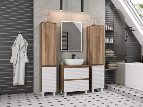 Мебель для ванной комнаты Brevita Dakota 60 см напольная, белая, темное дерево