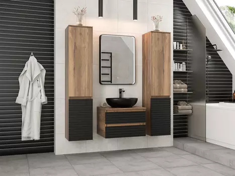 Мебель для ванной комнаты Brevita Dakota 60 см подвесная, черная, темное дерево