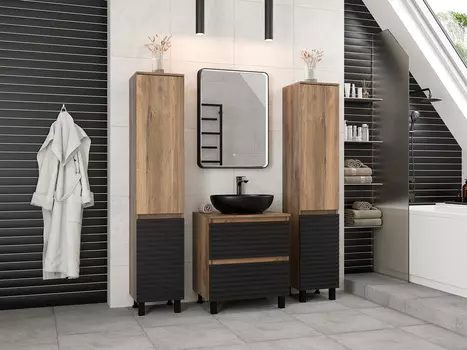 Мебель для ванной комнаты Brevita Dakota 60 см напольная, черная, темное дерево