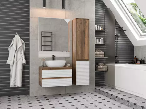 Мебель для ванной комнаты Brevita Dakota 70 см подвесная, белая, темное дерево