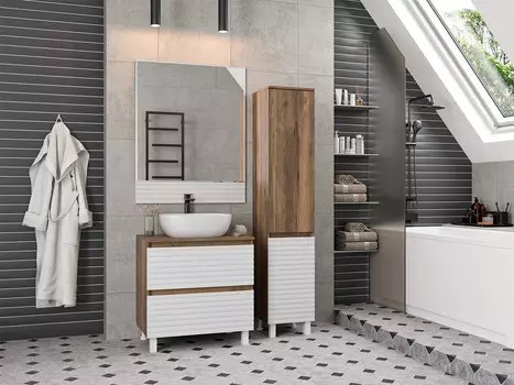 Мебель для ванной комнаты Brevita Dakota 70 см напольная, белая, темное дерево