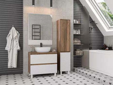 Мебель для ванной комнаты Brevita Dakota 80 см напольная, белая, темное дерево