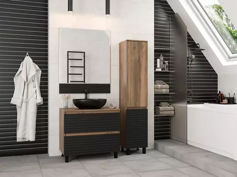 Мебель для ванной комнаты Brevita Dakota 80 см напольная, черная, темное дерево