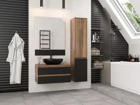 Мебель для ванной комнаты Brevita Dakota 80 см подвесная, черная, темное дерево