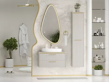 Мебель для ванной комнаты Brevita Elche 81 см подвесная, серая, золото