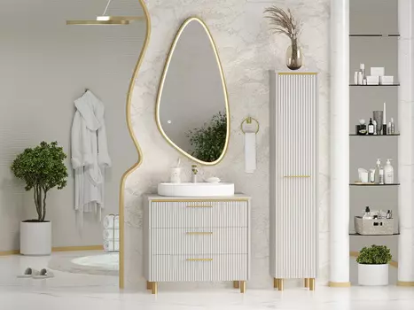 Мебель для ванной комнаты Brevita Elche 81 см напольная, серая, золото