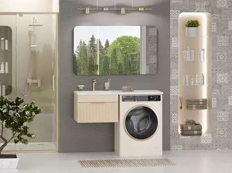 Мебель для ванной комнаты Brevita Enfida 120 см подвесная, под стиральную машину, правая, бежевая