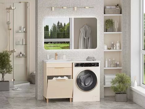 Мебель для ванной комнаты Brevita Enfida 120 см напольная, под стиральную машину, бежевая