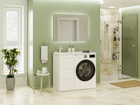 Мебель для ванной комнаты Brevita Grafit 100 см напольная, под стиральную машину, правая, белая