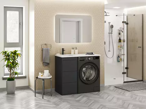 Мебель для ванной комнаты Brevita Grafit 100 см напольная, под стиральную машину, правая, графит