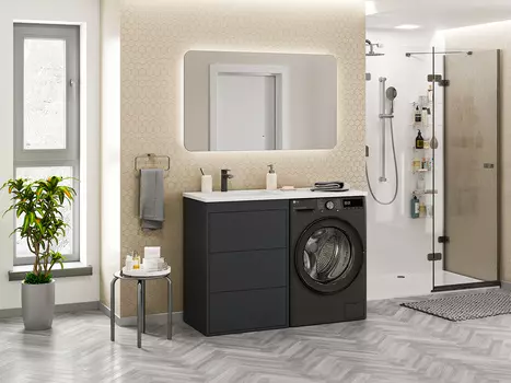 Мебель для ванной комнаты Brevita Grafit 120 см напольная, под стиральную машину, правая, графит