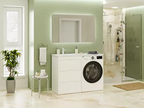 Мебель для ванной комнаты Brevita Grafit 120 см напольная, под стиральную машину, белая