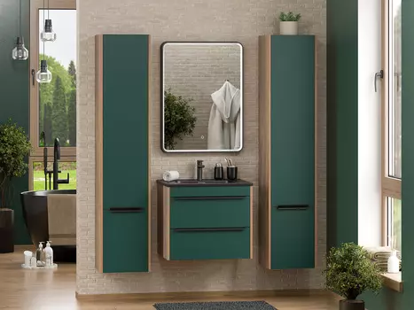 Мебель для ванной комнаты Brevita Greenwood 60 см подвесная, темное дерево, зеленая