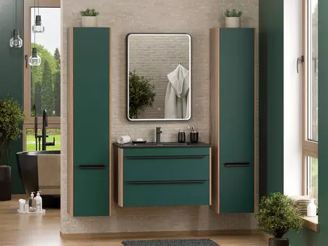 Мебель для ванной комнаты Brevita Greenwood 80 см подвесная, темное дерево зеленая