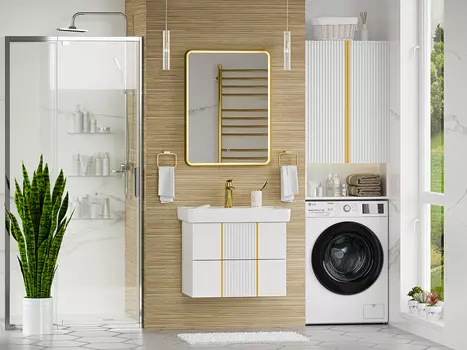 Мебель для ванной комнаты Brevita Vega 70 см подвесная, белая, золото