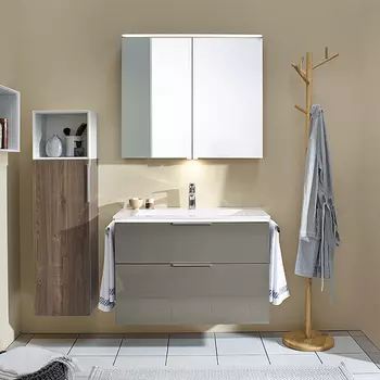 Мебель для ванной комнаты Burgbad Eqio 93 см подвесная, серая глянцевая