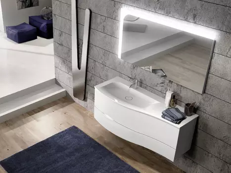 Мебель для ванной комнаты Burgbad Sinea 121 см подвесная, белая глянцевая