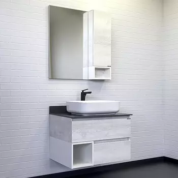 Мебель для ванной комнаты Comforty Прага 75 см, дуб белый, подвесная, со столешницей