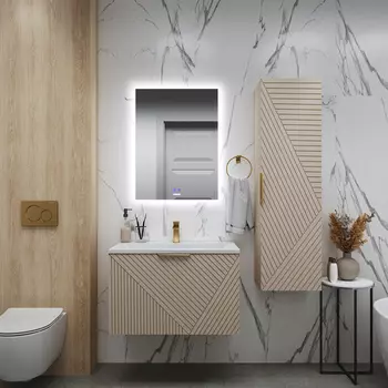 Мебель для ванной комнаты Grossman Блисс 100 см подвесная, бежевая матовая