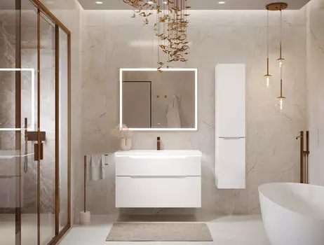 Мебель для ванной комнаты Jorno Puro 100 см подвесная, 2 ящика, белая