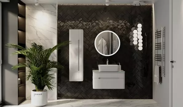 Мебель для ванной комнаты Jorno Shine 75 см белая, столешница с подсветкой, 2 ящика