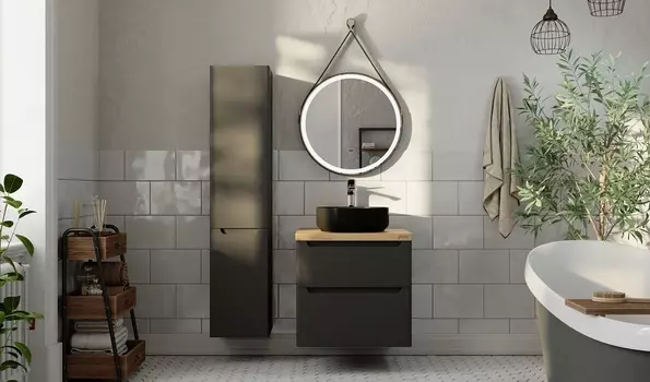 Мебель для ванной комнаты Jorno Wood 60 см подвесная, антрацит