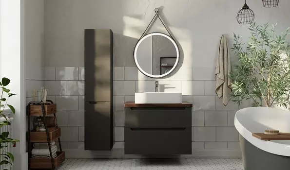 Мебель для ванной комнаты Jorno Wood 80 см подвесная, антрацит