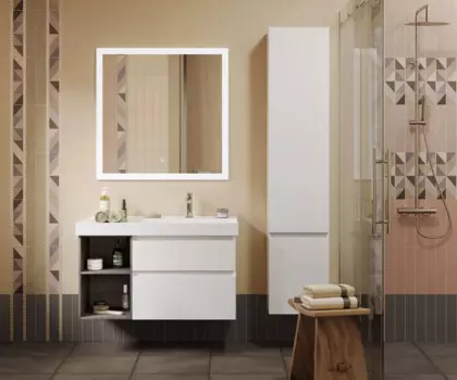 Мебель для ванной комнаты Kerama Marazzi Cubo 90 см подвесная, правая, белая, метс