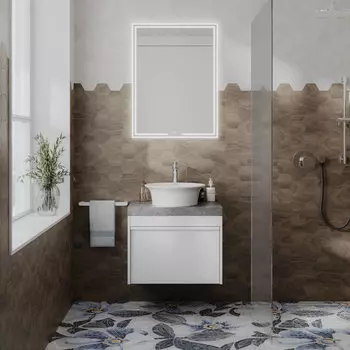 Мебель для ванной комнаты Kerama Marazzi Modula 58 см подвесная, со столешницей, белая глянцевая