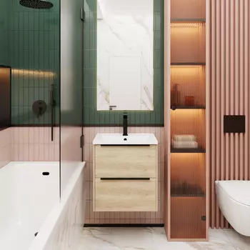 Мебель для ванной комнаты La Fenice Tessoro 60 см, подвесная, 2 ящика, дуб Небраска натуральный