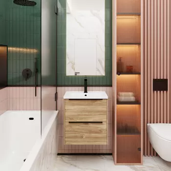 Мебель для ванной комнаты La Fenice Tessoro 60 см, подвесная, 2 ящика, дуб Канзас коричневый