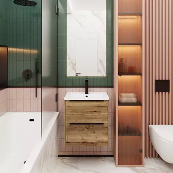 Мебель для ванной комнаты La Fenice Tessoro 60 см, подвесная, 2 ящика, дуб Галифакс табак