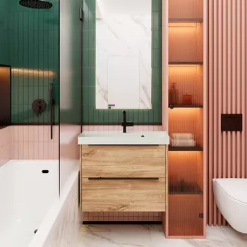 Мебель для ванной комнаты La Fenice Tessoro 80 см, подвесная, 2 ящика, дуб Канзас коричневый