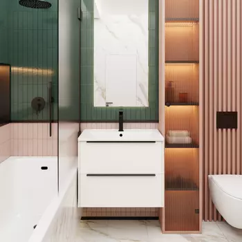 Мебель для ванной комнаты La Fenice Tessoro 100 см, подвесная, 2 ящика, платиновый белый