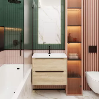 Мебель для ванной комнаты La Fenice Tessoro 100 см, подвесная, 2 ящика, дуб Небраска натуральный