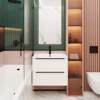 Мебель для ванной комнаты La Fenice Tessoro 80 см, подвесная, 2 ящика, платиновый белый