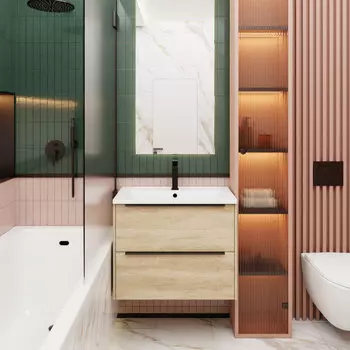 Мебель для ванной комнаты La Fenice Tessoro 80 см, подвесная, 2 ящика, дуб Небраска натуральный