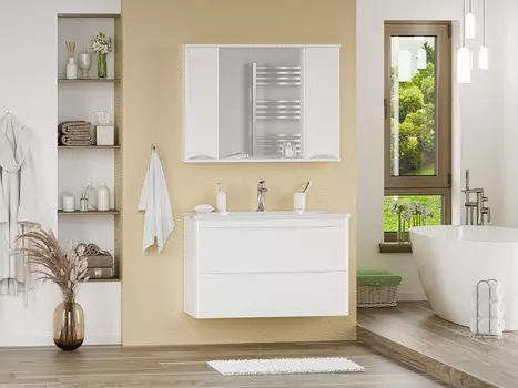 Мебель для ванной комнаты Misty Атлантик 100 см подвесная, белая