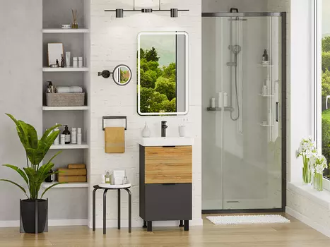 Мебель для ванной комнаты Misty Форест 50 см напольная, светлое дерево, серая